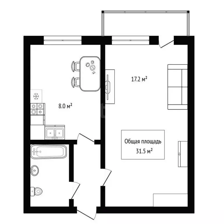 1-комнатная квартира: Бердск, территория Бердский санаторий, 36 (31.5 ... - Фото 1