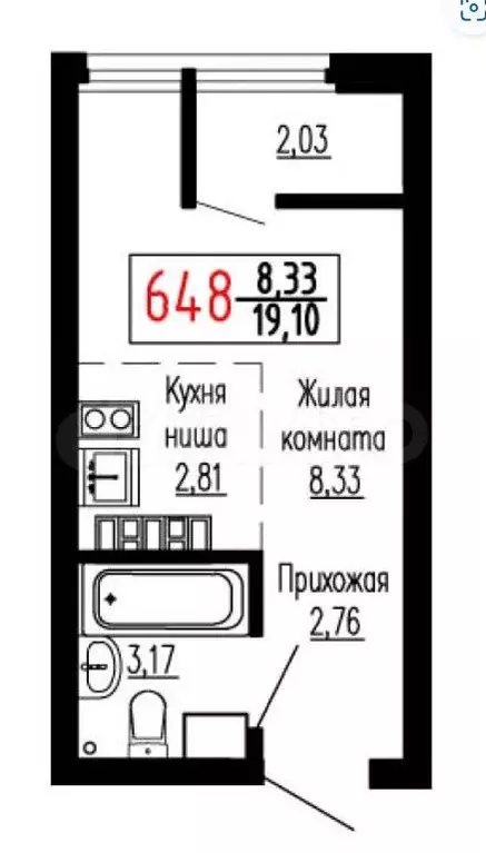 Квартира-студия, 19,1 м, 15/29 эт. - Фото 0