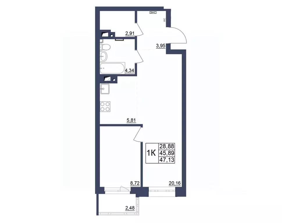 1-к кв. Башкортостан, Уфа Космос жилой комплекс, лит1 (47.13 м) - Фото 1