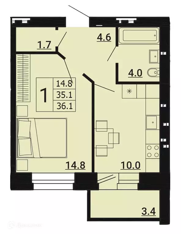 Продаётся 1-к квартира, 36.1 м - Фото 0
