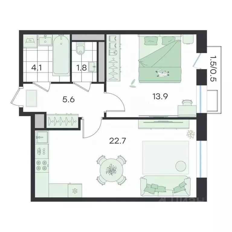 2-к кв. Московская область, Раменский муниципальный округ, Ильинский ... - Фото 1