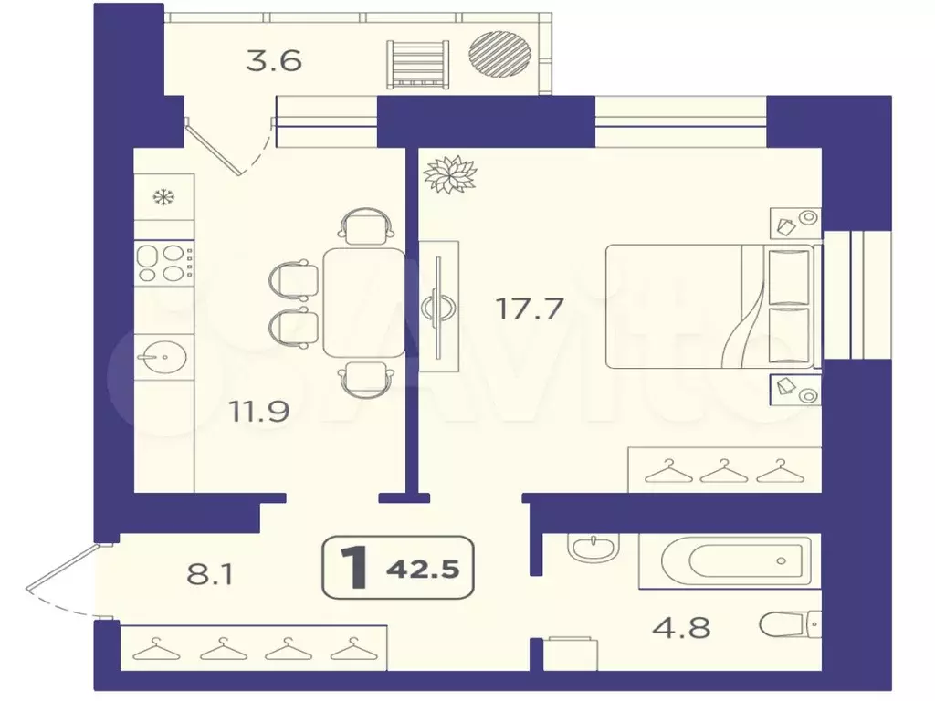 1-к. квартира, 42,5 м, 14/14 эт. - Фото 1