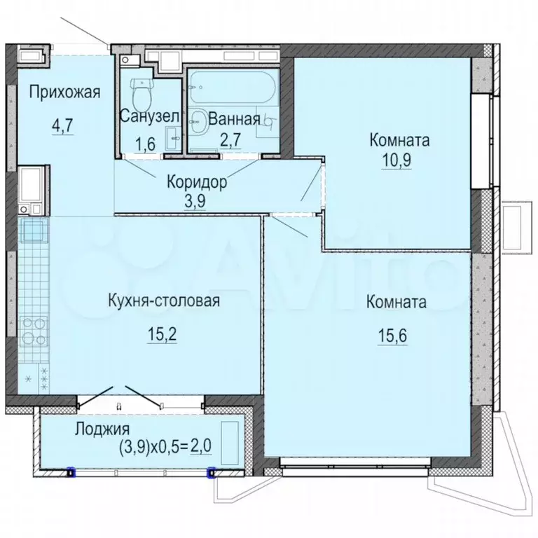 2-к. квартира, 54,6 м, 21/26 эт. - Фото 0