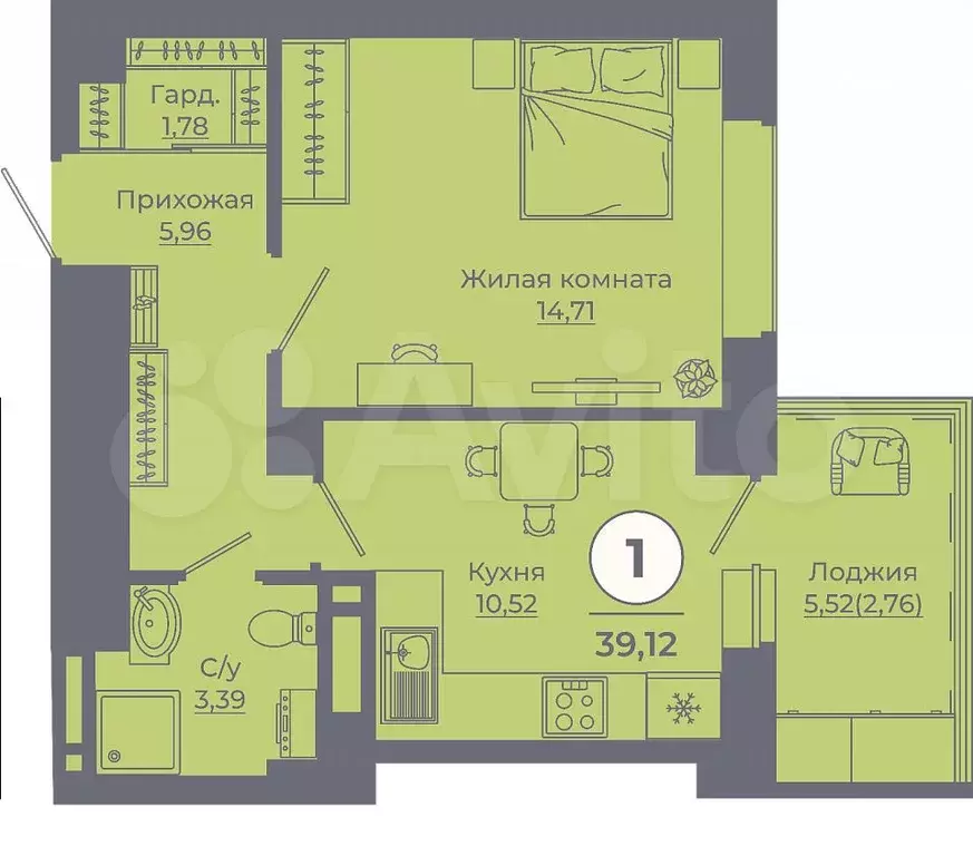 1-к. квартира, 39 м, 11/24 эт. - Фото 1