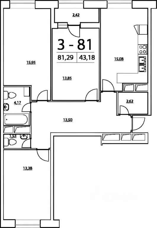 3-к кв. Санкт-Петербург Земледельческая ул., 3 (79.7 м) - Фото 2