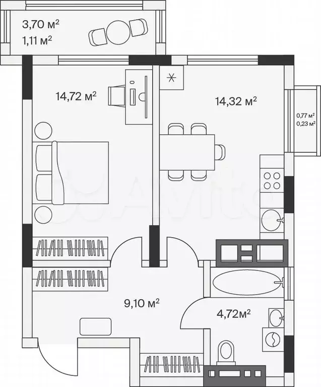 1-к. квартира, 44,2 м, 5/7 эт. - Фото 1