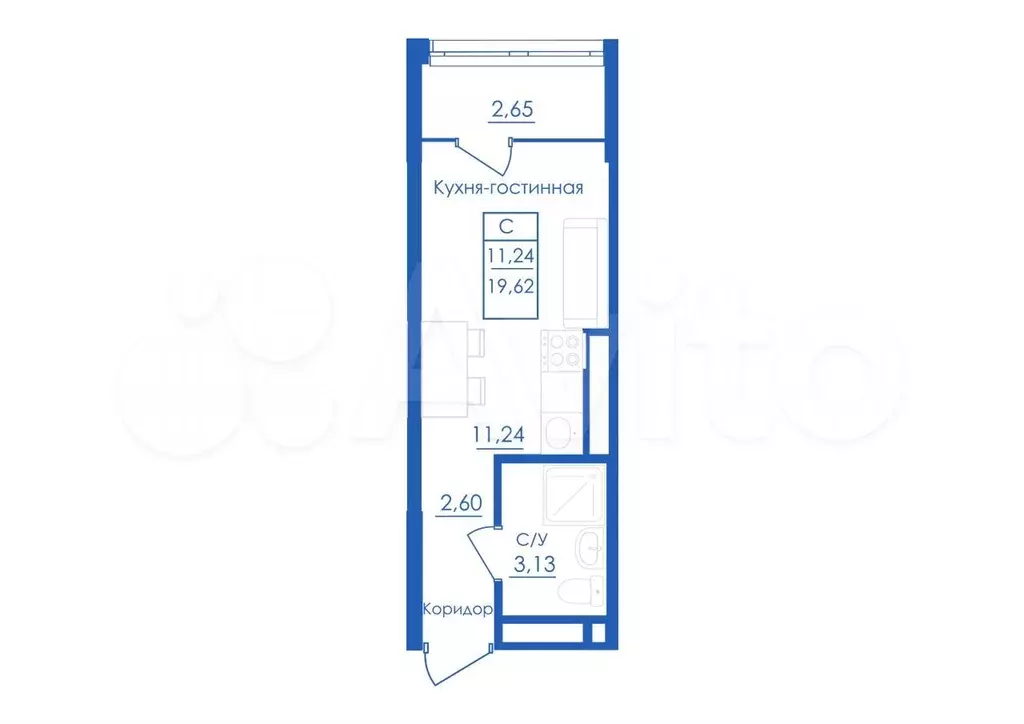 Квартира-студия, 19,6 м, 9/25 эт. - Фото 1