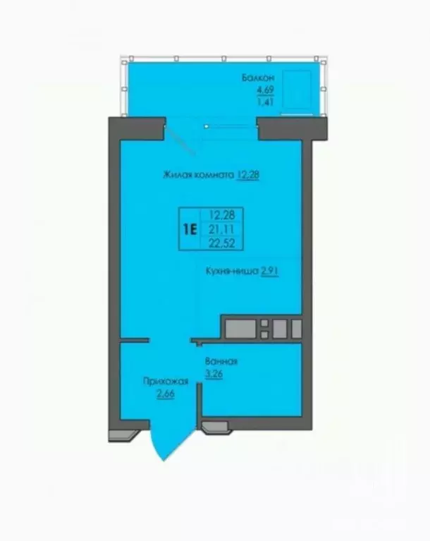 Студия Пермский край, Пермь ул. Сергея Есенина, 9Ак1 (22.61 м) - Фото 1