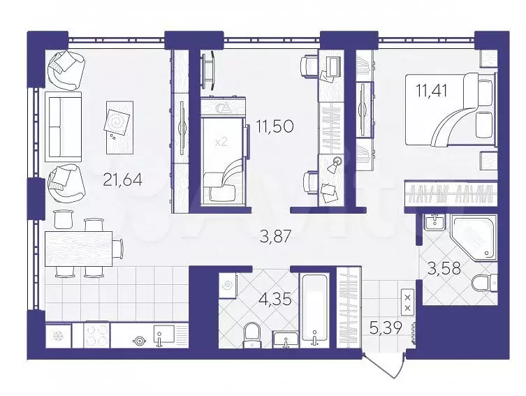 2-к. квартира, 62 м, 2/6 эт. - Фото 1