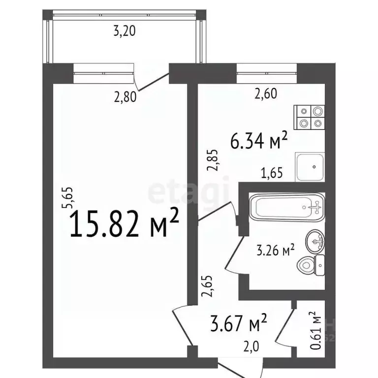 1-к кв. Ульяновская область, Ульяновск Хрустальная ул., 15 (31.4 м) - Фото 1