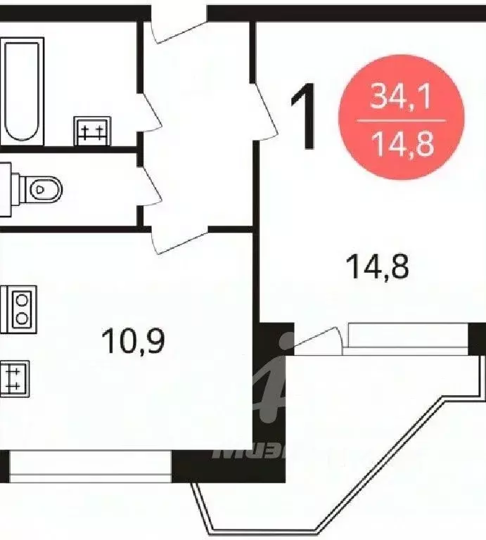 1-к кв. Москва Братиславская ул., 25 (34.1 м) - Фото 1