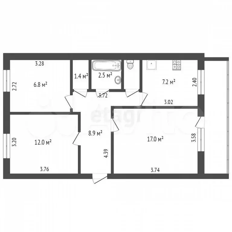 3-к. квартира, 59 м, 6/6 эт. - Фото 0