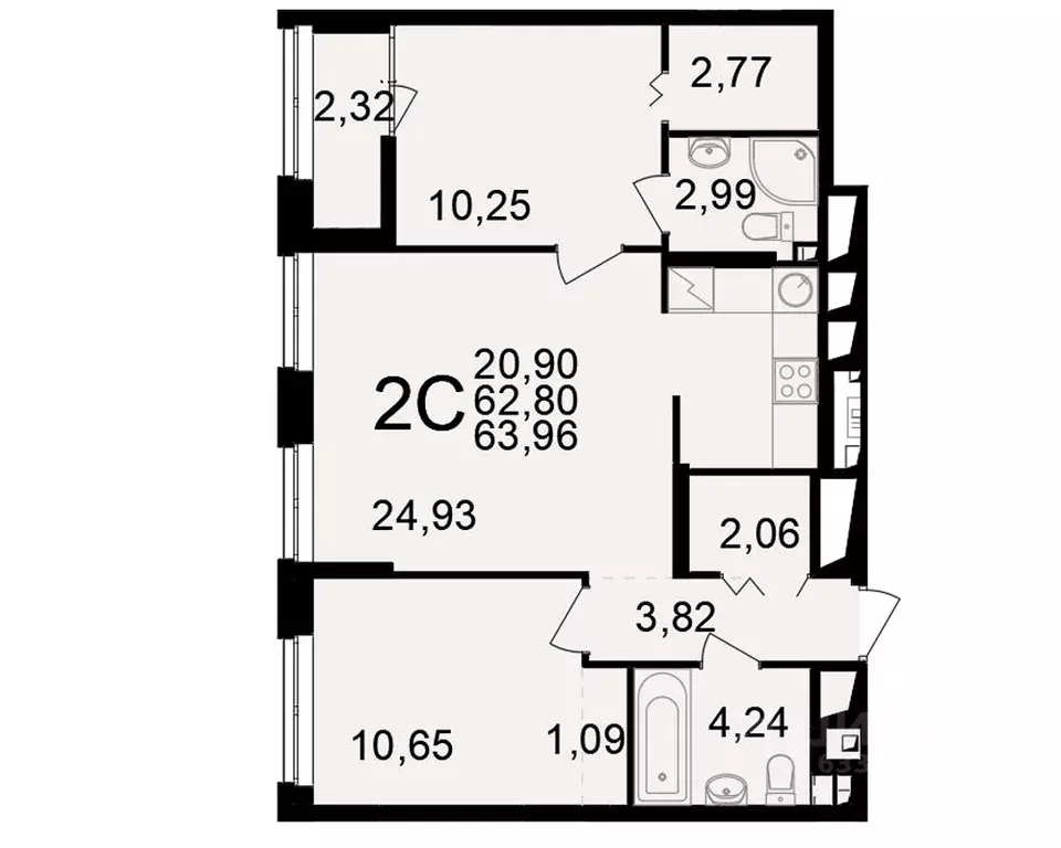 2-к кв. Рязанская область, Рязань ул. Чкалова (62.8 м) - Фото 1