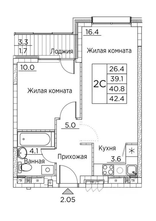 2-к кв. Приморский край, Владивосток ул. Расула Гамзатова, 7к3 (42.4 ... - Фото 0
