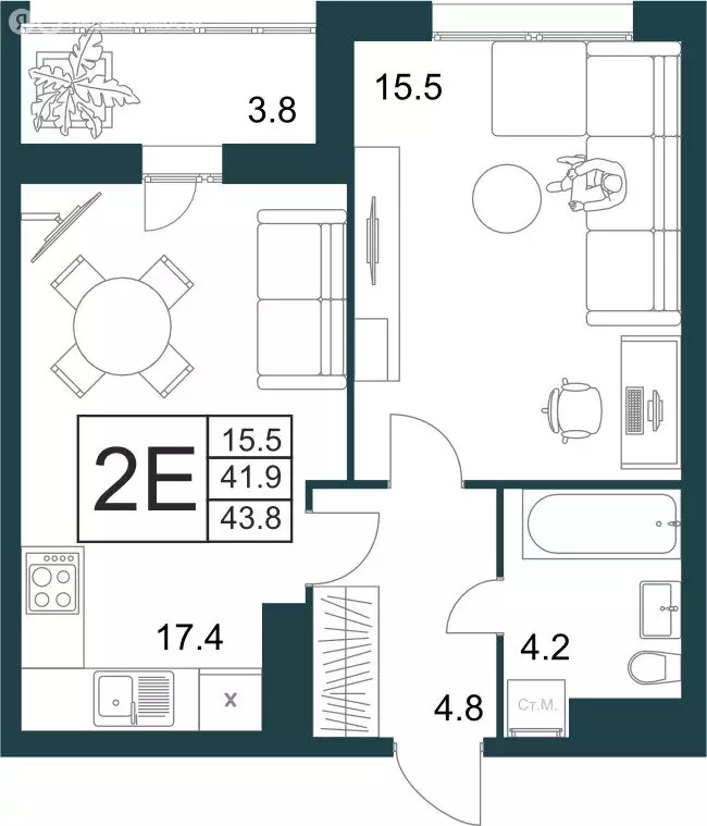 1-комнатная квартира: Липецк, Минская улица, 4Вк2 (43.8 м) - Фото 1