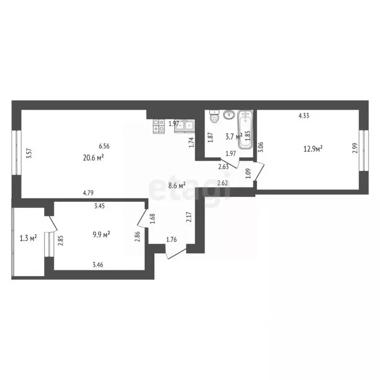 2-к кв. Калининградская область, Калининград ул. Флагманская, 3 (57.0 ... - Фото 2