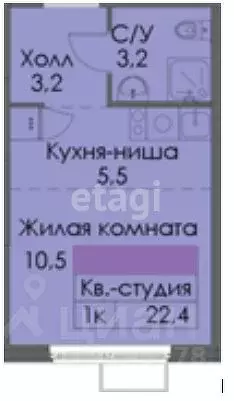 Студия Татарстан, Казань Нокса Парк жилой комплекс, 7 (22.4 м) - Фото 1