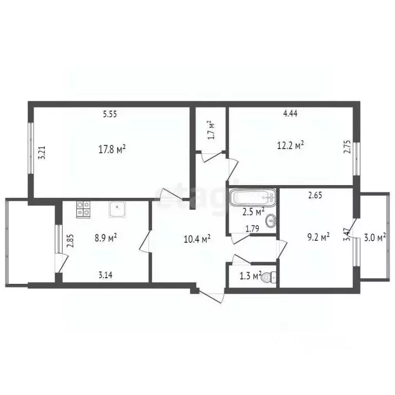 3-к кв. Крым, Черноморское пгт ул. Евпаторийская, 22 (67.4 м) - Фото 2