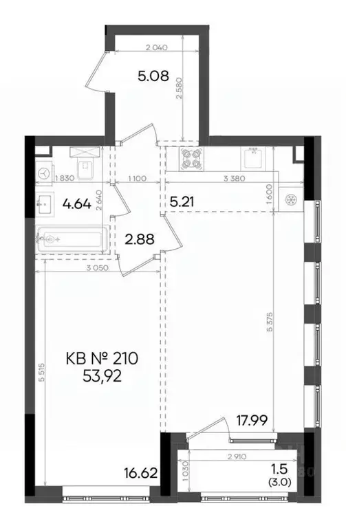 2-к кв. Татарстан, Казань ул. Аделя Кутуя, 180 (53.92 м) - Фото 1