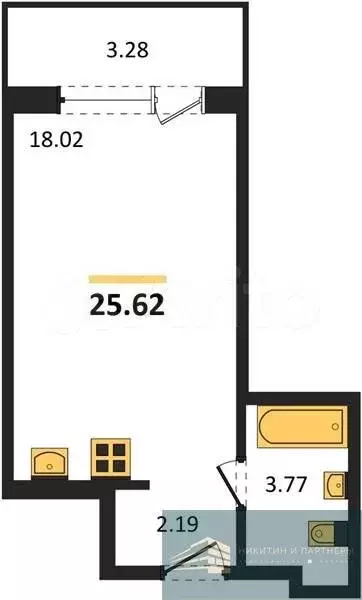 Квартира-студия, 25,6 м, 5/21 эт. - Фото 0