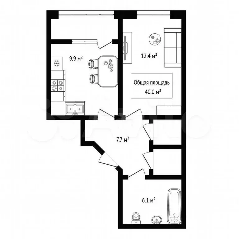 2-к. квартира, 40 м, 4/26 эт. - Фото 1
