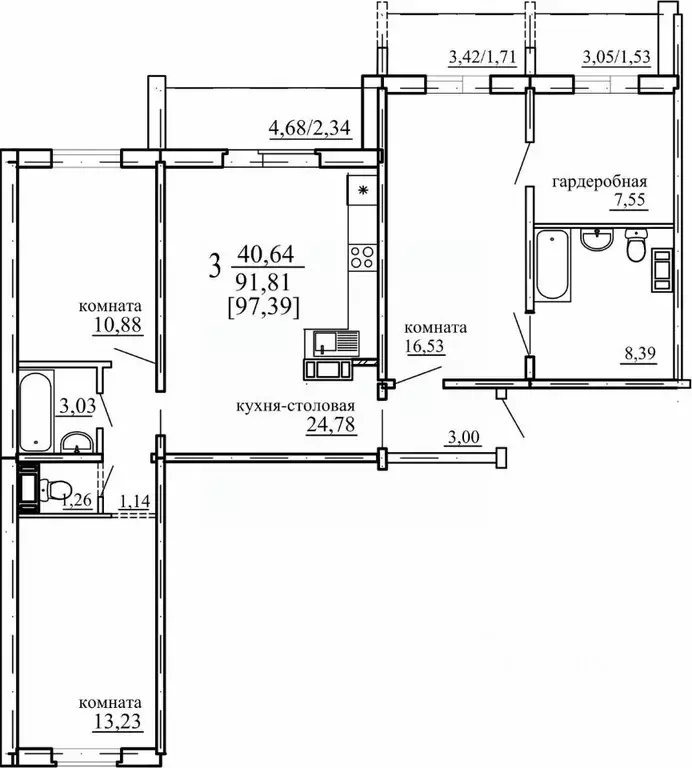 3-к кв. Челябинская область, Челябинск ул. Маршала Чуйкова, 28 (91.81 ... - Фото 0