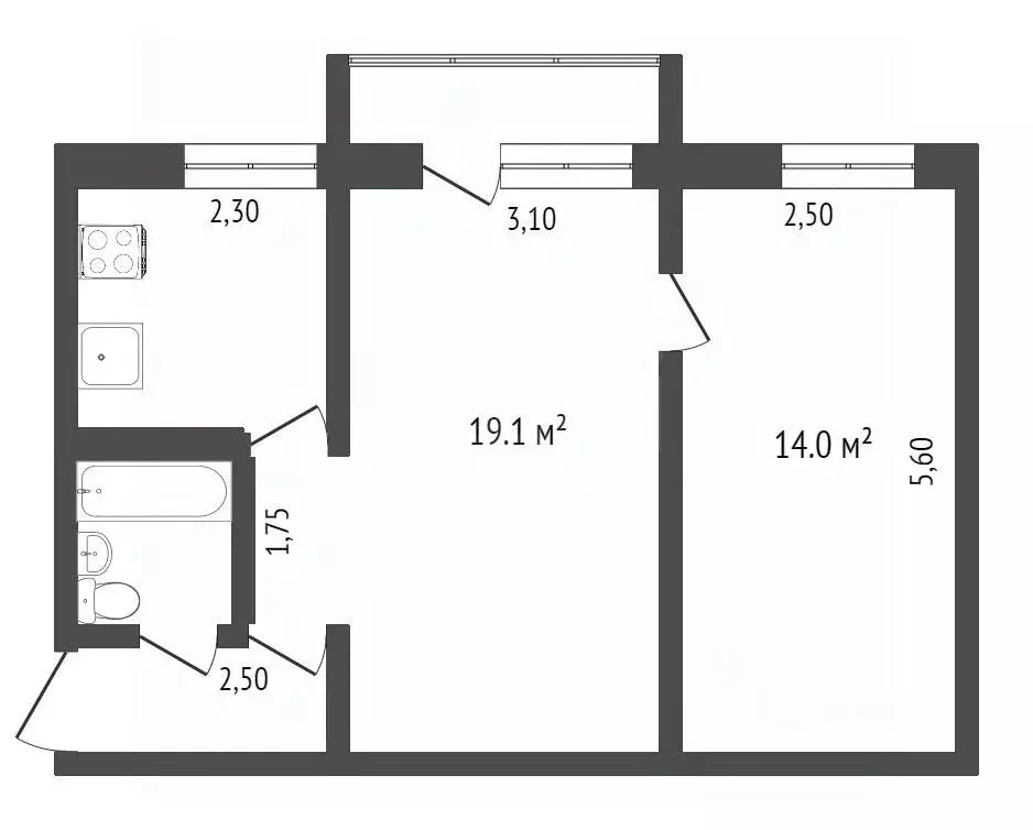 2-к кв. Тюменская область, Тюмень ул. Республики, 176 (42.6 м) - Фото 2
