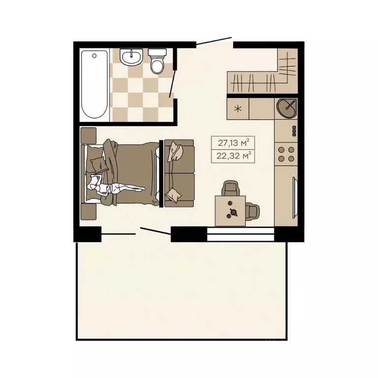 1-к кв. Приморский край, Владивосток ул. Грязелечебница (27.13 м) - Фото 1