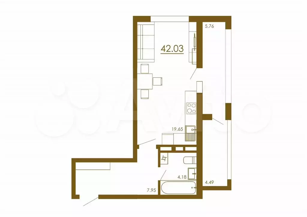 Квартира-студия, 42 м, 13/13 эт. - Фото 1
