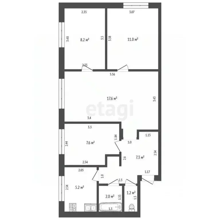 4-к кв. Башкортостан, Стерлитамак ул. Блюхера, 6А (60.1 м) - Фото 2