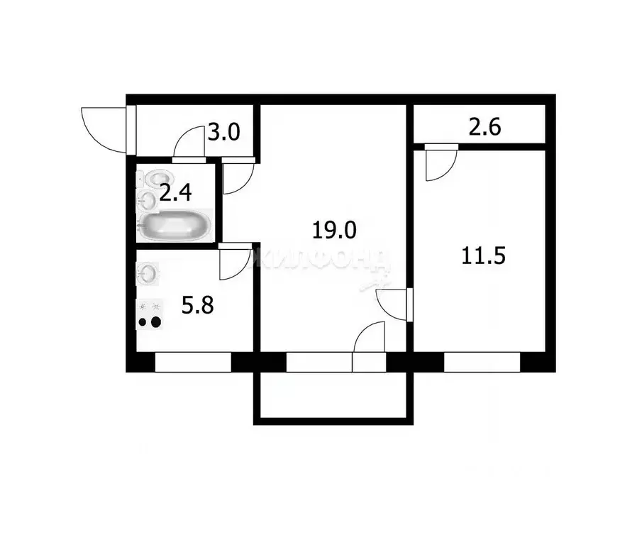 2-к кв. Новосибирская область, Новосибирск ул. Гоголя, 14 (44.3 м) - Фото 0