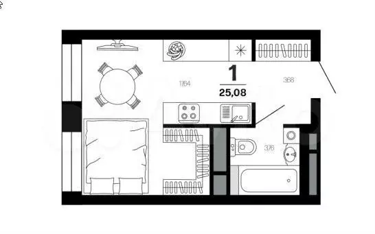 Квартира-студия, 25,1 м, 7/21 эт. - Фото 1