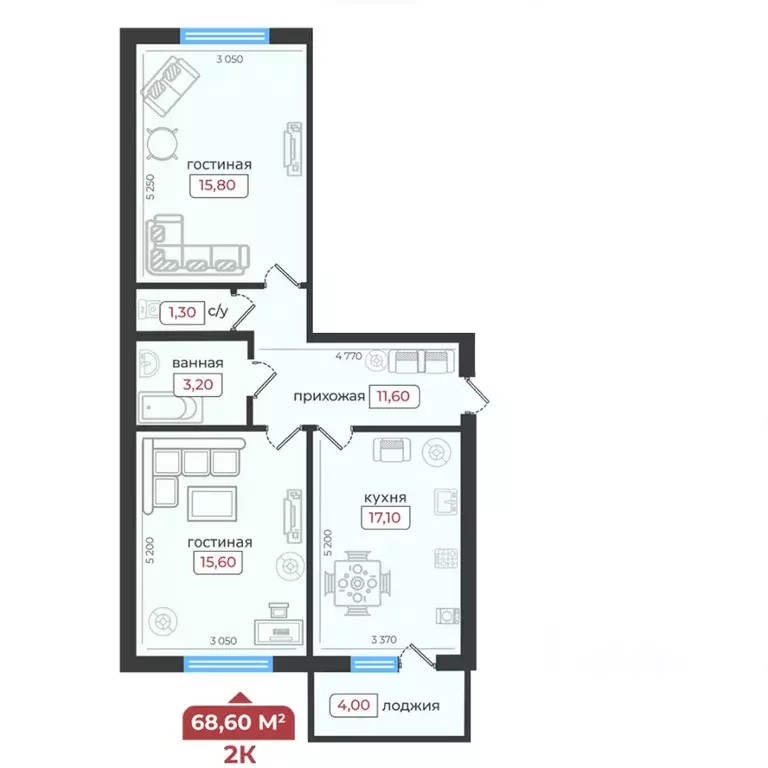 2-к кв. Ставропольский край, Ставрополь ул. Рогожникова, 21 (68.6 м) - Фото 1
