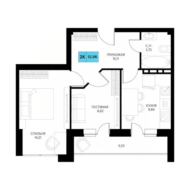 2-к кв. Дагестан, Дербент  (52.06 м) - Фото 1