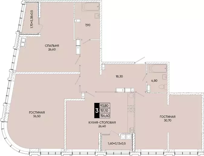 3-к квартира, 154.4 м - Фото 0