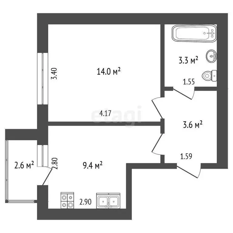 1-комнатная квартира: посёлок Каменники, Молодёжная улица, 3 (33 м) - Фото 1