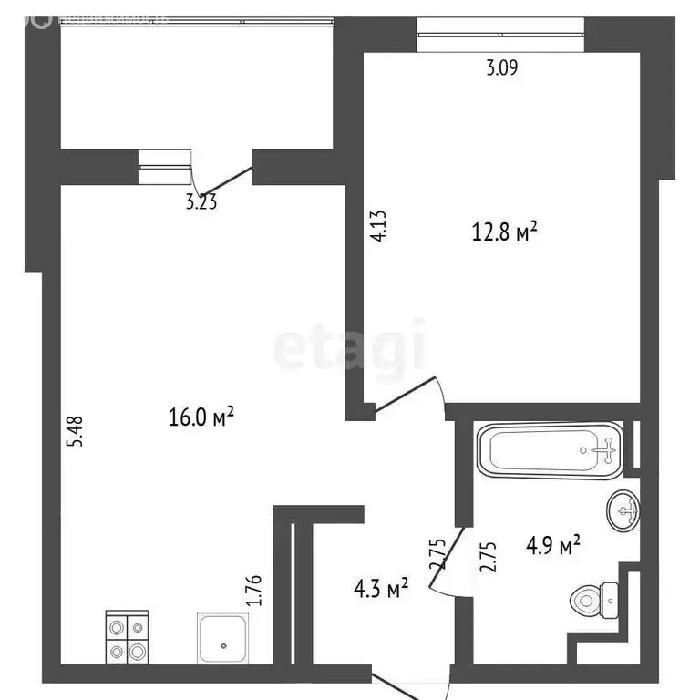 1-комнатная квартира: Ембаево, Бульварная улица, 1 (42.3 м) - Фото 1