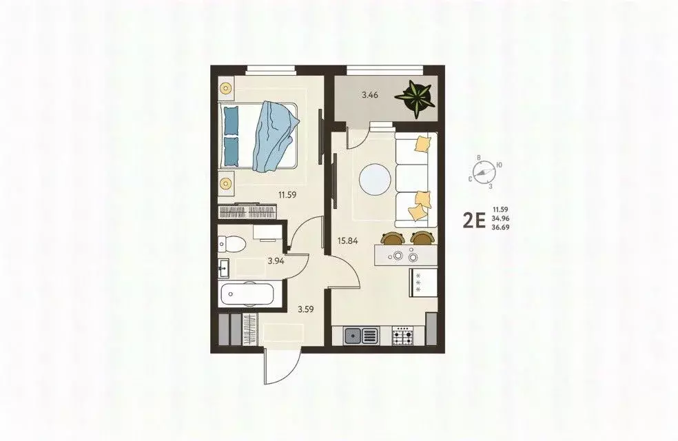 1-к кв. Курская область, Курск ул. Энгельса, 115/5 (36.69 м) - Фото 1