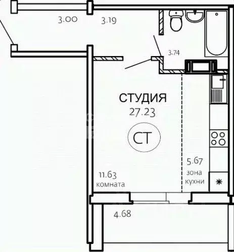 Студия Челябинская область, Челябинск ул. Маршала Чуйкова, 30 (27.0 м) - Фото 0