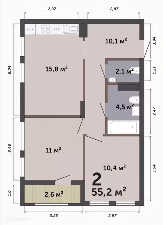 Продаётся 2-к квартира, 55.2 м - Фото 0