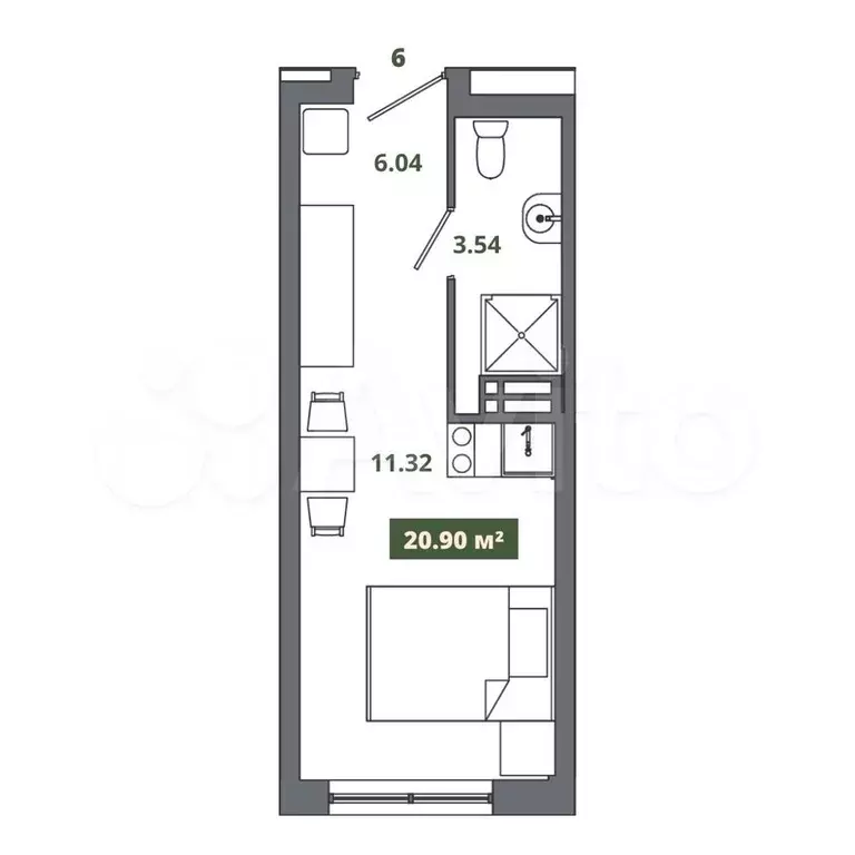 Апартаменты-студия, 20,5 м, 4/15 эт. - Фото 0