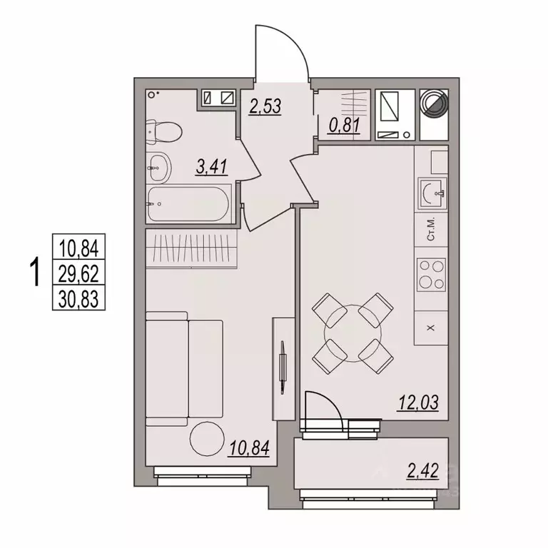 1-к кв. Волгоградская область, Волгоград ул. Дымченко, 9 (30.83 м) - Фото 1