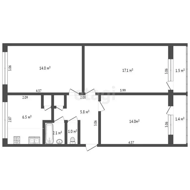 3-комнатная квартира: Саранск, Волгоградская улица, 116 (61.2 м) - Фото 1