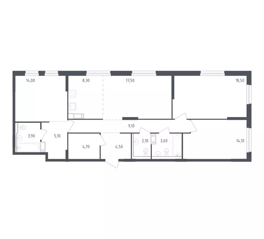 3-комнатная квартира: посёлок Песочный, Центральная улица, 85 (105 м) - Фото 1
