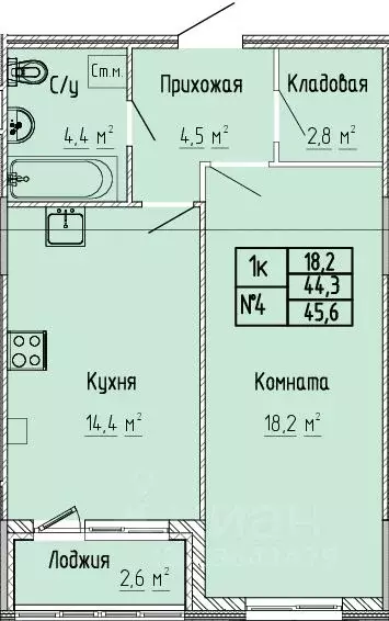 1-к кв. Тверская область, Тверь Атлант жилой комплекс (45.5 м) - Фото 0