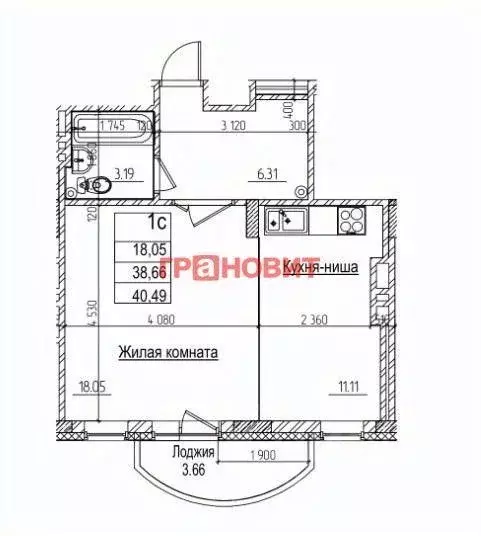 Квартира, 1 комната, 39.5 м - Фото 1