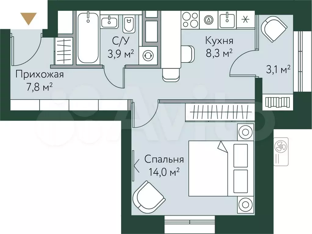 1-к. квартира, 37,1 м, 6/24 эт. - Фото 0
