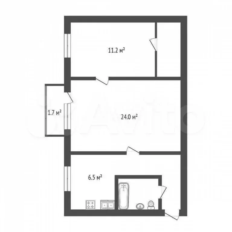 2-к. квартира, 46,6 м, 5/5 эт. - Фото 0