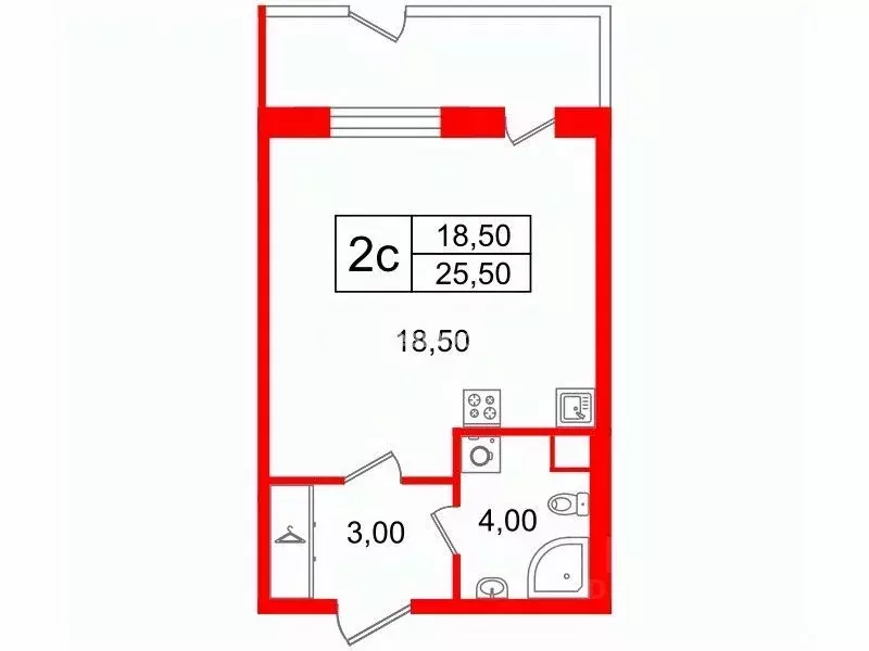 Студия Санкт-Петербург ул. Струве, 12к1 (25.5 м) - Фото 2