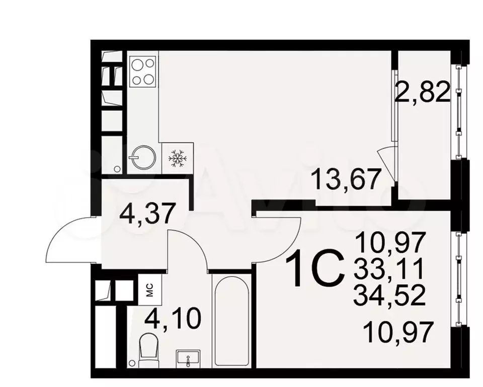 1-к. квартира, 34,5 м, 13/22 эт. - Фото 0